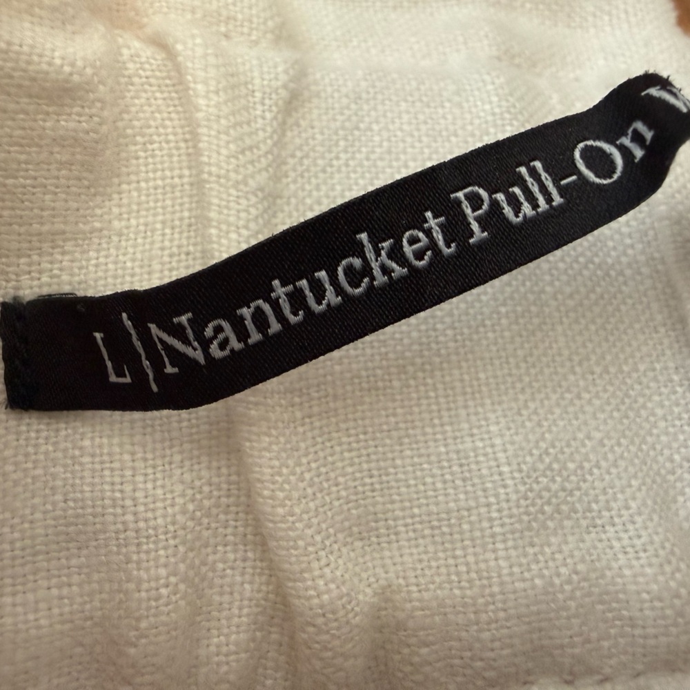 Talbots 100% Linen Nantucket Wide Leg Pants Crisp White Pull On Elastic Waist L - Picture 3 of 14